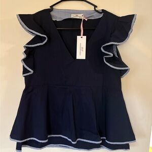 NWT Vineyard Vines Navy Ruffle Top- S
